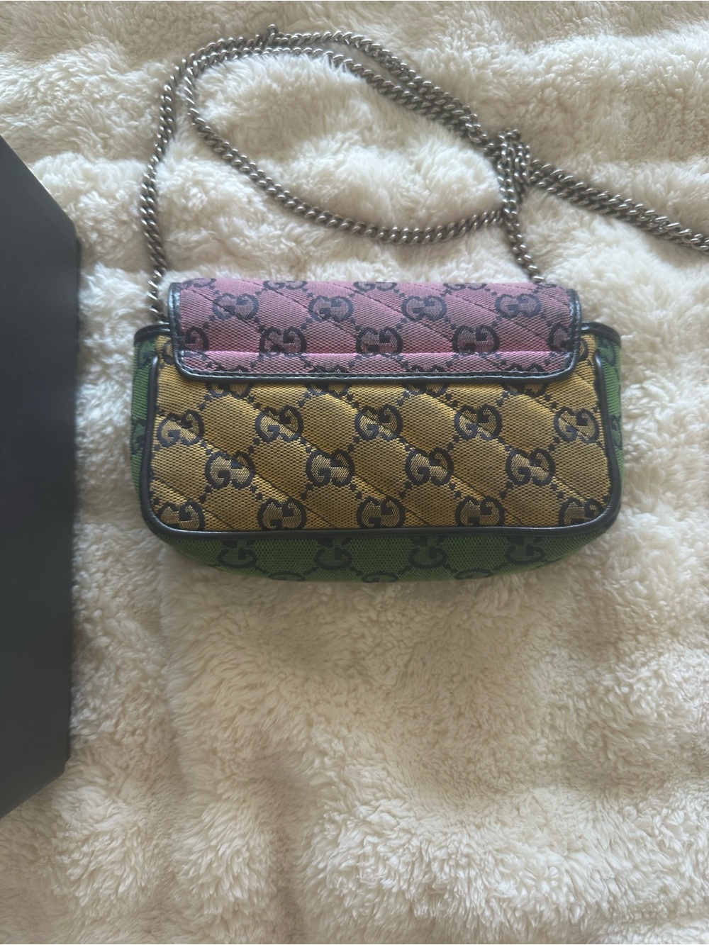 Gucci Pink Yellow Green GG Canvas Chain Crossbody Bag